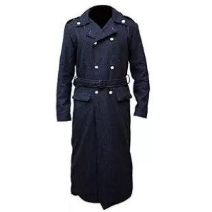 Leather Maker Mens Doctor Who Captain Jack Harkness John Barowman Black Long Wool Coat- Black- Medium