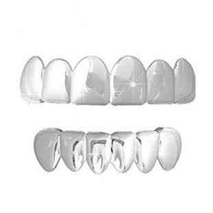 Silver-Tone Hip Hop Removeable Mouth Grillz Set (Top & Bottom) Player Style