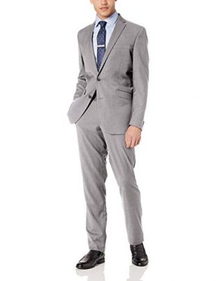 Kenneth Cole REACTION Men's Stretch Slim Fit Suit, Light Grey Basketweave, 40R