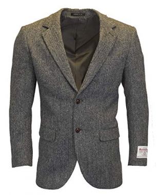 Walker & Hawkes - Mens Classic Scottish Harris Tweed Herringbone Country Blazer Jacket - Steel Gray - 44