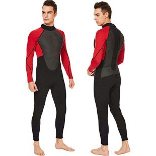 Realon Wetsuit Men Full 3mm Surfing Suit Diving Snorkeling Swimming Suit Jumpsuit (red/Black, X-Large)