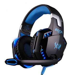 EasySMX [Casque Gamer PS4] TH612-V350 Casque Gaming avec Microphone Rotatif et LED Lampe Luminosité Bien Anri-Bruit Compatible avec PC/PS4/Tablettes/Smartphone etc. (Noir)