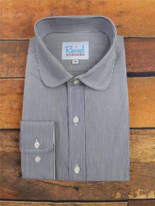 Penny Round Club Collar 1920s Peaky Blinders Vintage Style Blue Stripe Shirt