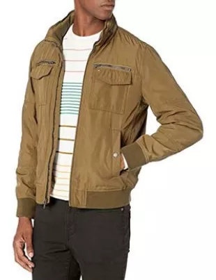 Water and Wind Resistant Performance Bomber Jacket (Standard and Big & Tall), Khaki Unfilled, Medium