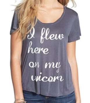 Recycled Karma Gray I Flew Here On My Unicorn Knit Top