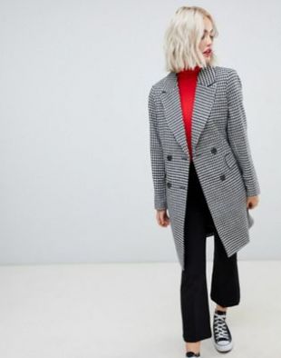 Manteau ajusté motif pied de poule noir et blanc