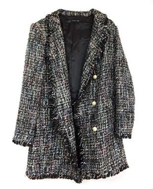 Women Tweed Jacket with Faux Pearl Button