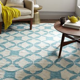 Tile Wool Kilim Rug - Aquamarine