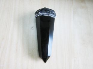 Black Quartz Point With Pave Crystal Cap Pendant