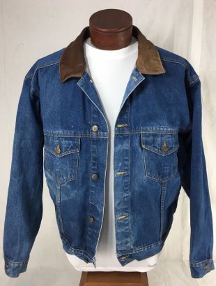 Marlboro Country Store Denim Jacket Blue Jean Trucker Leather Collar ...