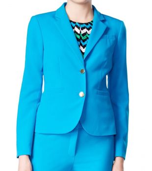 Calvin Klein NEW Blue Women's Size 2P Petite Notched Seamed Jacket $129 #028