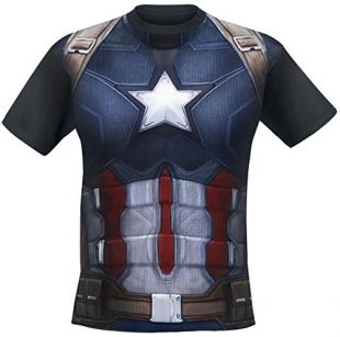 Marvel- Costume Captain America T-Shirt, MECIWAMTS011, Multicolore (Sublimation), Medium (Taille Fabricant: M)