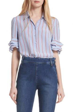 Ruffle Sleeve Silk Blouse