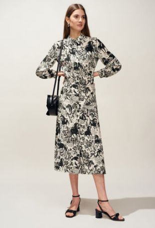 Robe longue en soie imprimé figuratif