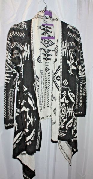 Divided Hip length woollen Black & White cardigan jacket Aztec