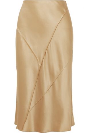 Paneled silk satin midi skirt