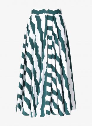 White/Green Long Flared Skirt