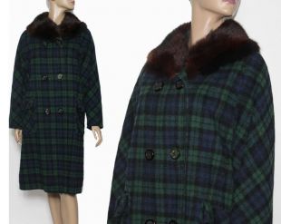 Vintage 1950s Coat in Blue and Green Plaid