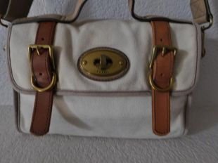 Fossile de toile sac besace / sac à bandoulière/beige/cuir trim réglable sangle/taille M