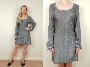 Dolly Rockers des années 1960 robe | Taille S | Space Age Mini robe | Mini robe en Lurex paillettes brillantes années 60 en argent | Robe vintage Mod des années 60