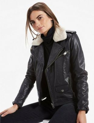 NEW! Lucky Brand Sherpa Collar Leather Moto Jacket (L)  | eBay