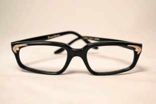 Small Size Black Vintage 1960s New Old Stock Eyeglass Frames, Rhinestone Detail, Italy, Domino