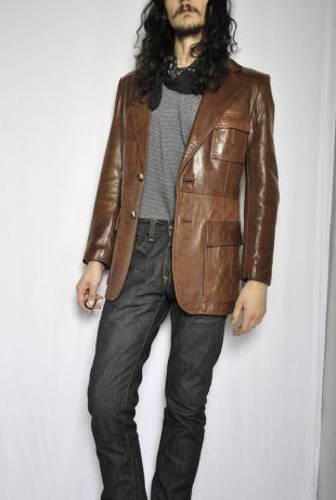 J. veste de tailleur en cuir marron VINTAGE GRÉEMENTS / sz 40 sport manteau blazer / medium mens / perfect slick moto 70s 80s 90s / femme
