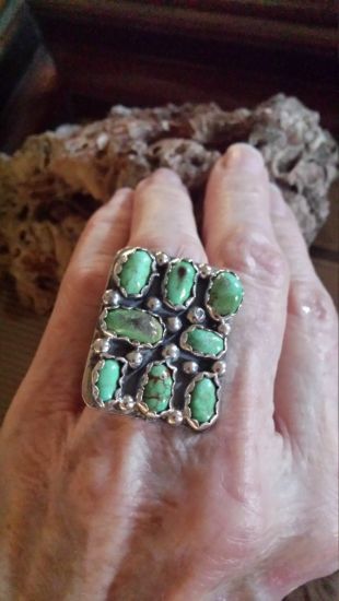 Argent sterling multi turquoise Pierre grand carré large bande bague