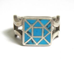 Bague turquoise   Sterling argent carré mosaïque Bleu Turquoise Ring   taille 6   poids 7 grammes   mosaïque Turquoise   Boho   sud ouest # 1932