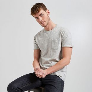 Tee shirt col rond uni à poche Gris Chine Clair Homme   Jules