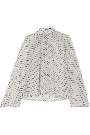 Blouse en mousseline à pois noirs et à fronces