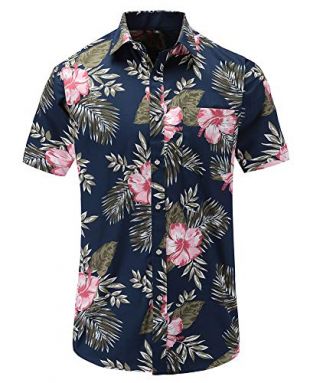 Dioufond Aloha Hawaiian Hommes Chemises à Fleurs Manches Courtes Décontracté (2XL Marine)
