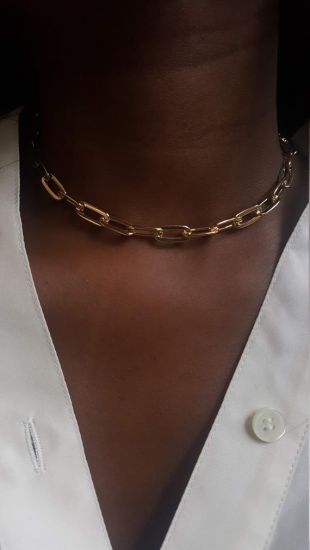Minimalist gold box chain choker