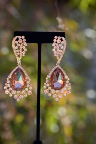 Rose gold large crystal rhinestone earrings