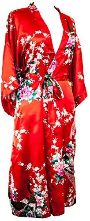 CC Collections Kimono 16 Colours Premium Version Free 1st Class UK Shipping Dressing Gown Robe Lingerie Night wear Dress Bridesmaid Hen Night (Red Candy)