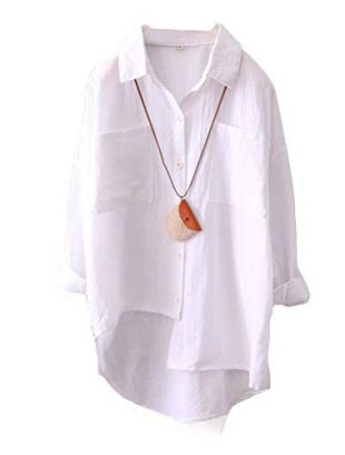 mordenmiss - Mordenmiss Women's Linen Shirt Blouse Casual Button-Down ...