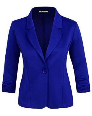 michel - Michel Women's Basic Collar Blazer 3/4 Crunched Sleeve Button ...