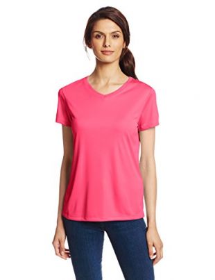 Hanes Sport Women's Cool DRI Performance V-Neck Tee,Wow Pink,Medium
