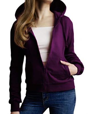 CLOVERY Women's Color Contrast Long Sleeve Zipup Hoodie Purple X-Large Plus Size