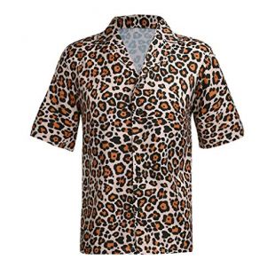 MIMIHUHU-Chemise T-Shirt à Manches Courtes pour Homme avec Imprimé Léopard Chemise Ample Chemise Hawaïenne (Marron,XL)