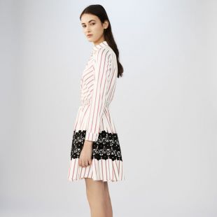 Striped Shirt Dress With Guipure Lace