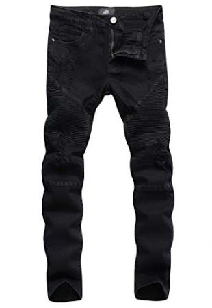 ZLZ Slim Fit Biker Jeans, Men's Super Comfy Stretch Skinny Biker Denim Jeans Pants (32, Black01)