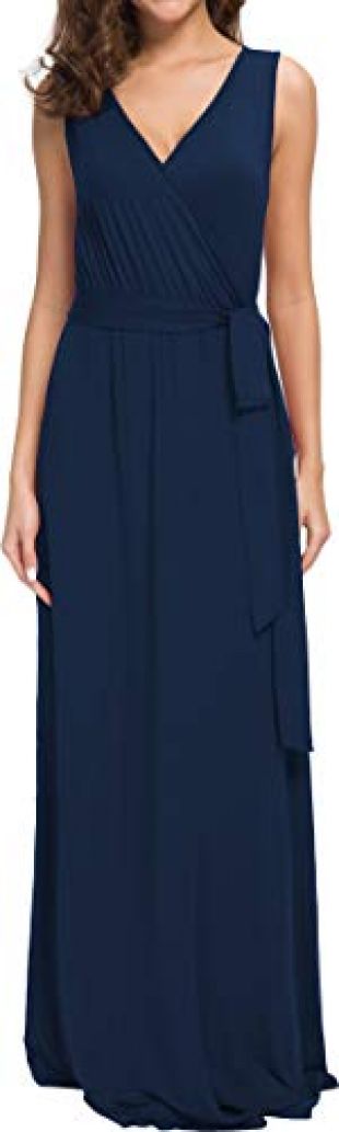 POKWAI Women Sleeveless Maxi Dress Casual Long Dresses Beach Dresses Bohemian Dresses(Navy Blue XL)