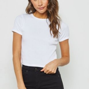 Topshop - Short Sleeve Scallop T-Shirt Solid White