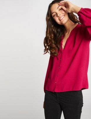 Chemise fluide unie à encolure en V