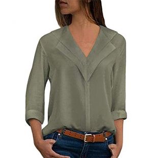 NEEDRA Blouses Shirts Women V Neck Ladies Blouse Work Office Workwear Shirt Silk Chic Long Sleeve Casual V Neck Elegant Office Woman Tops Blouse (Blouse Purple, UK 12(L))