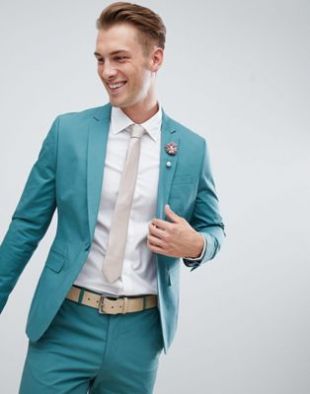 Asos wedding skinny suit jacket in stretch cotton in pine green