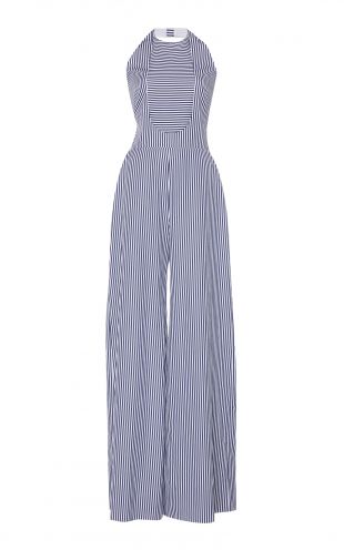 Halter-Neck Striped Cotton Jumpsuit