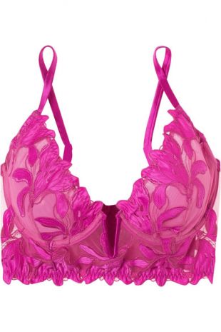 Fleur du Mal Lily embroidered satin and stretch tulle underwired bra