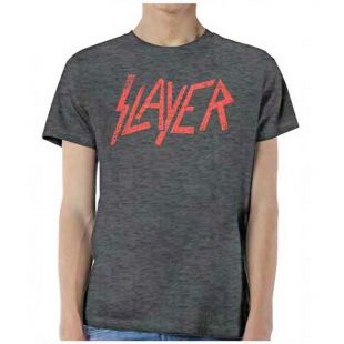 Slayer Distressed Logo X Large Charcoal Grey T shirt